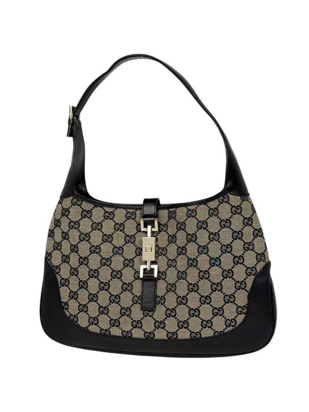 Gucci Shoulder Bag GG Pattern Jackie Line Canvas Gray Black